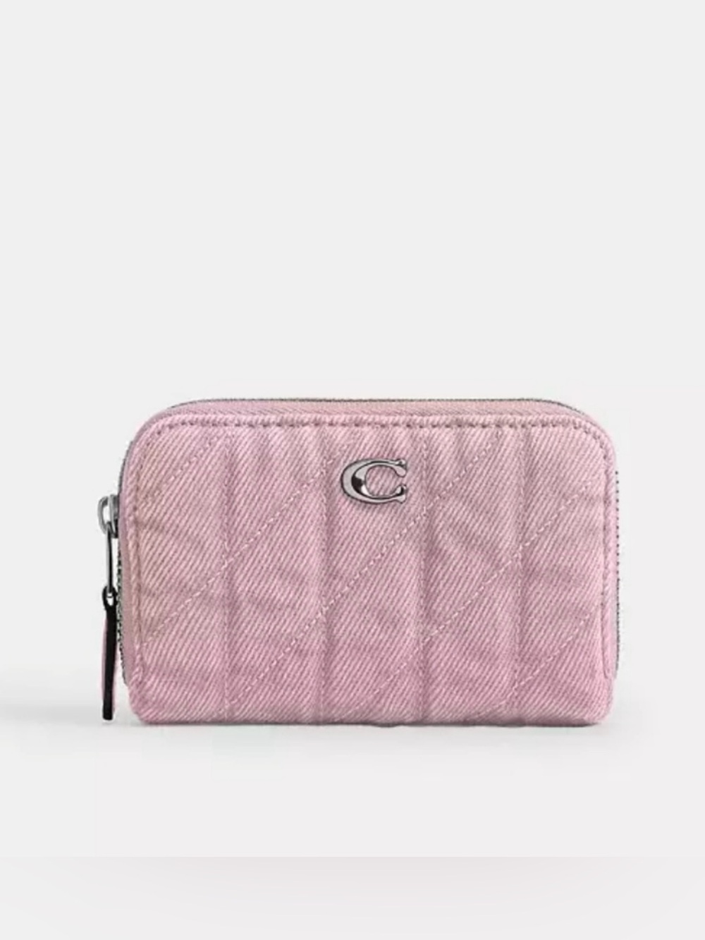 New Coach Essential Small Zip Around Wallet With Quilting In Pink Denim